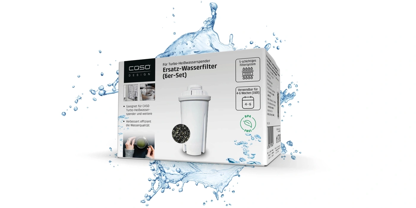 Ersatz-Wasserfilter für Turbo-Heißwasserspender, 6er-Set, BPA-frei, 4-6 Wochen haltbar.