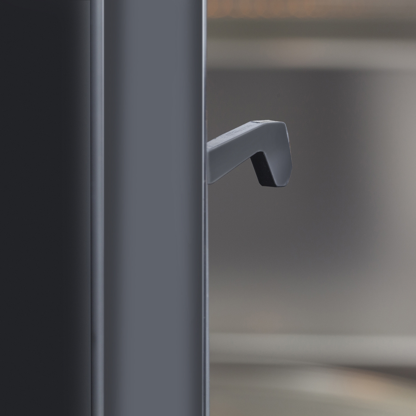 Gray door handle, close-up, detail, modern design, minimalist, gray, door