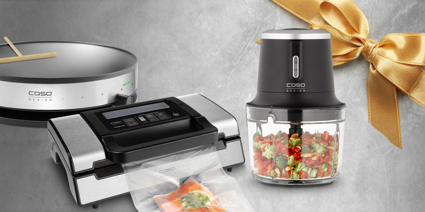 Kitchen appliance set with crepe maker, vacuum sealer, and chopper, gift idea