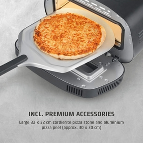 Pizza oven with pizza, pizza stone and pizza peel, high-quality equipment.