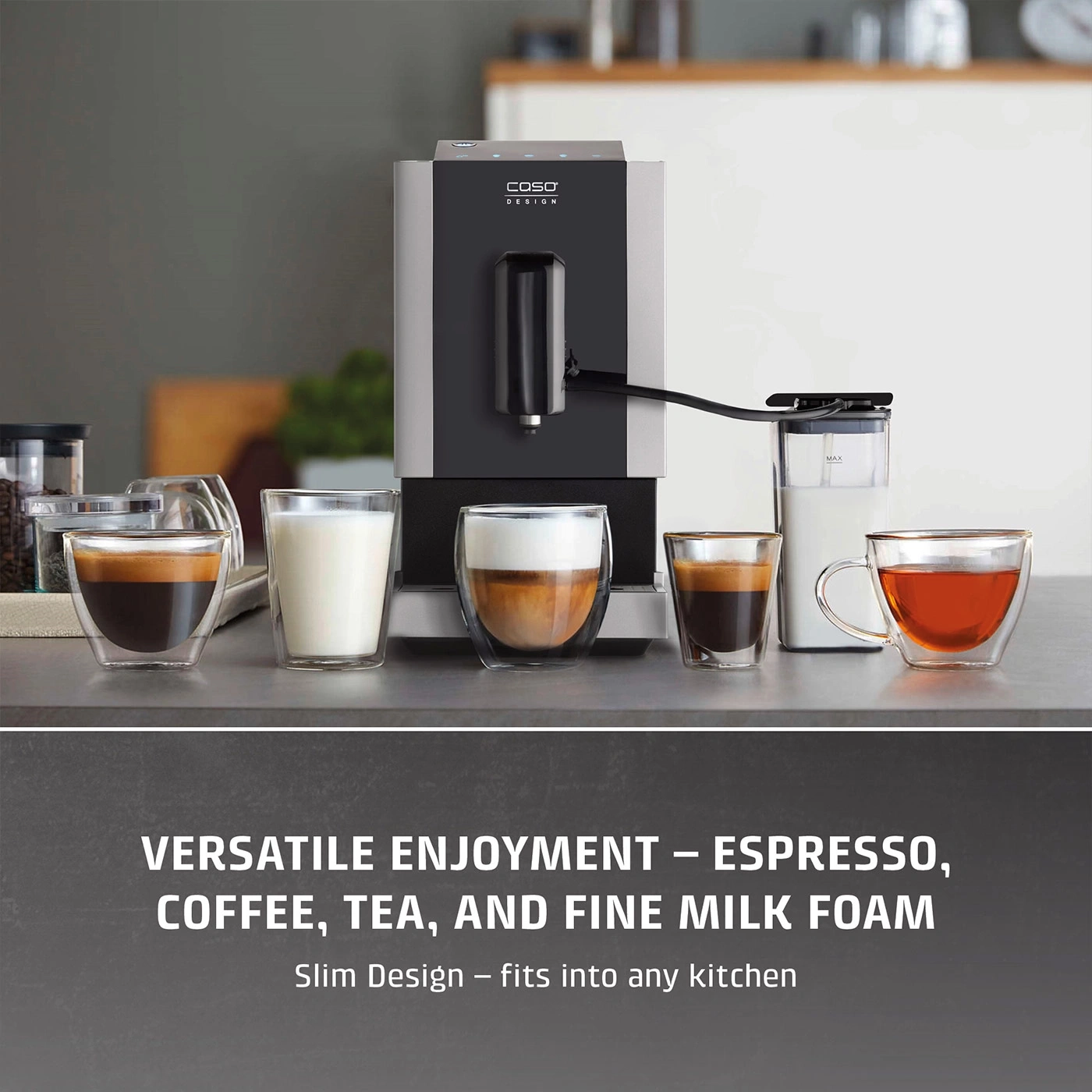 Coffee machine with slim design and intuitive operation.