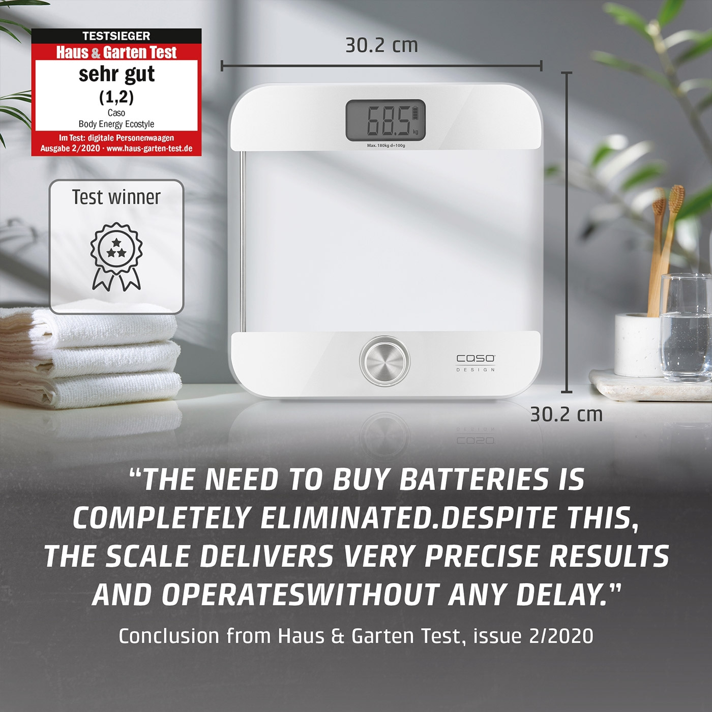 Digital personal scale with test result "very good" from Haus & Garten Test.
