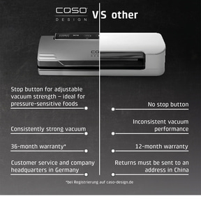 Comparison of Caso vacuum sealer with others: features, warranty, customer service.