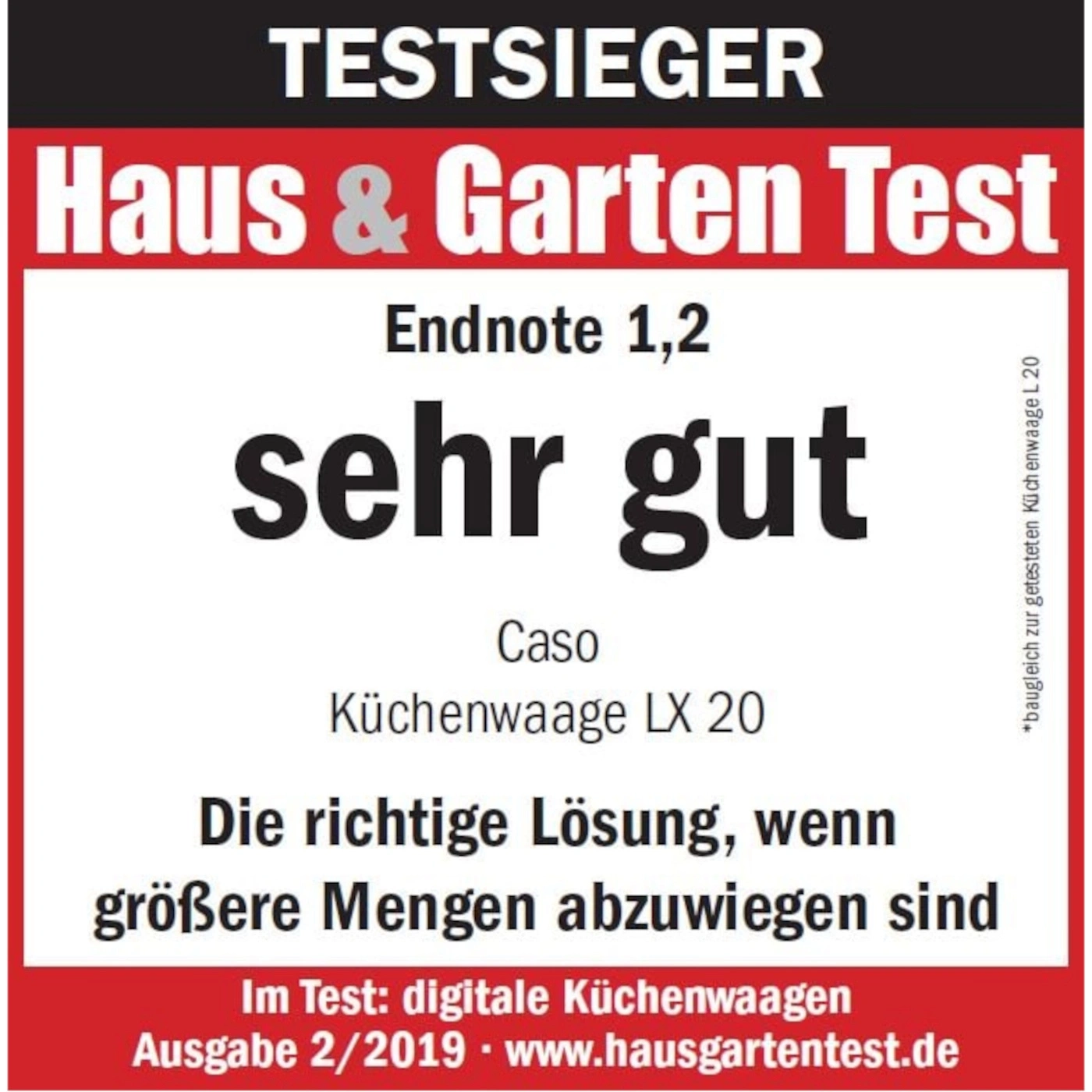 Test winner Haus & Garten Test, grade 1.2, very good, Caso kitchen scale LX 20