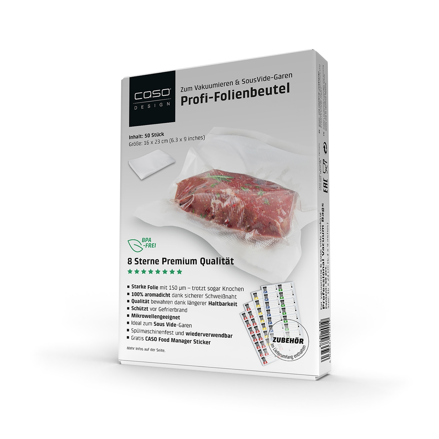 Caso Profi-Folienbeutel, vacuum bags for sous vide cooking, 50 pcs, BPA-free, 8 stars premium quality