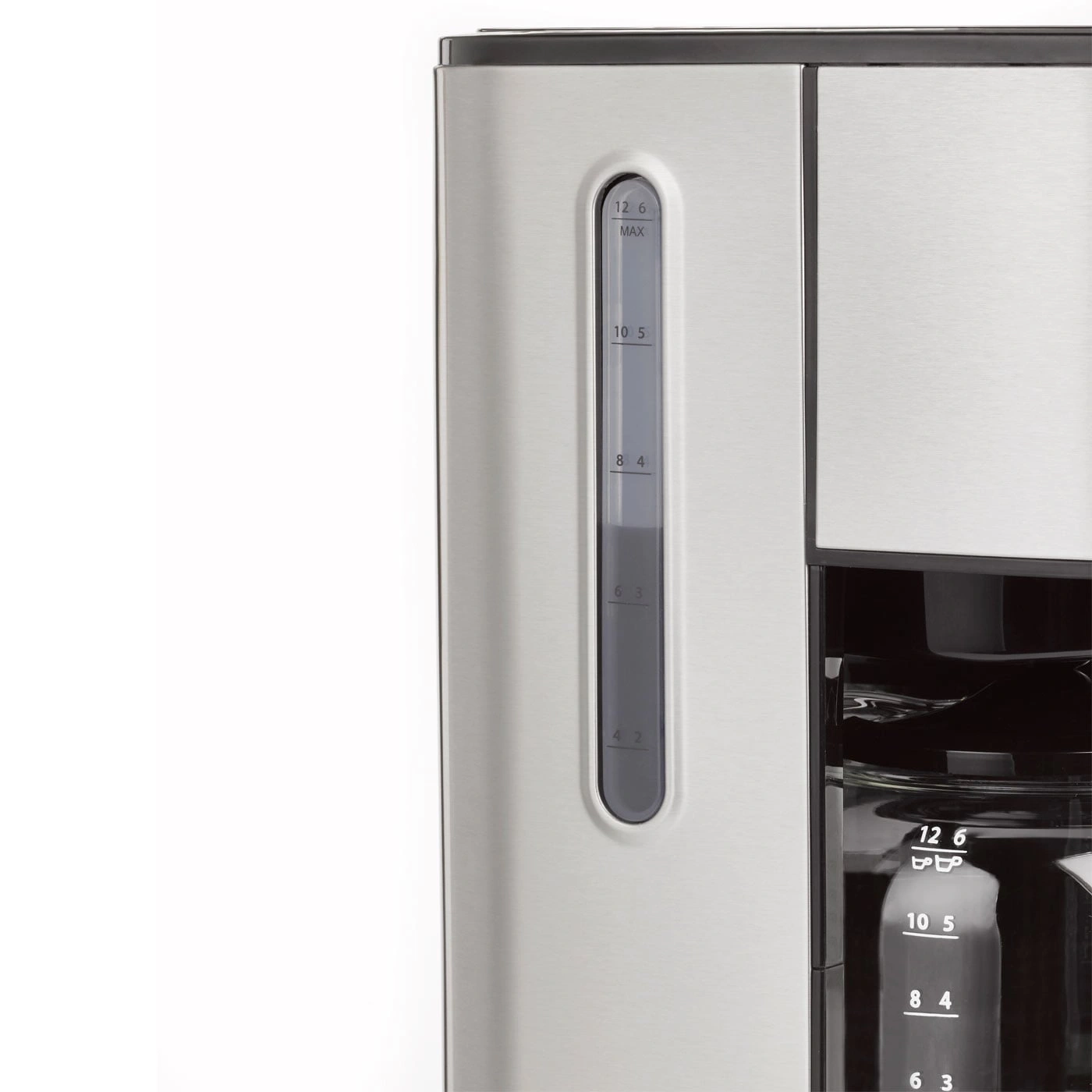 Kaffeemaschine mit Wasserstandsanzeige, Edelstahl, Messbecher, Kaffeezubereitung, Küche