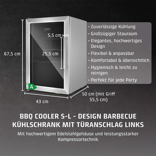 Refrigerator with stainless steel housing, BBQ Cooler S-L, Design Barbecue, door hinge left
