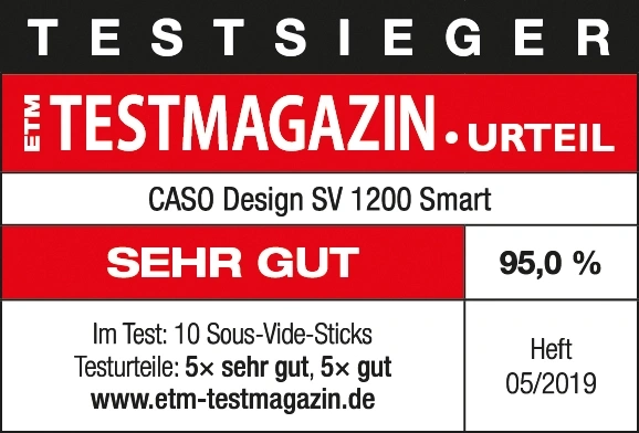 Testmagazin Urteil: CASO Design SV 1200 Smart, Note SEHR GUT, 95,0%, Heft 05/2019