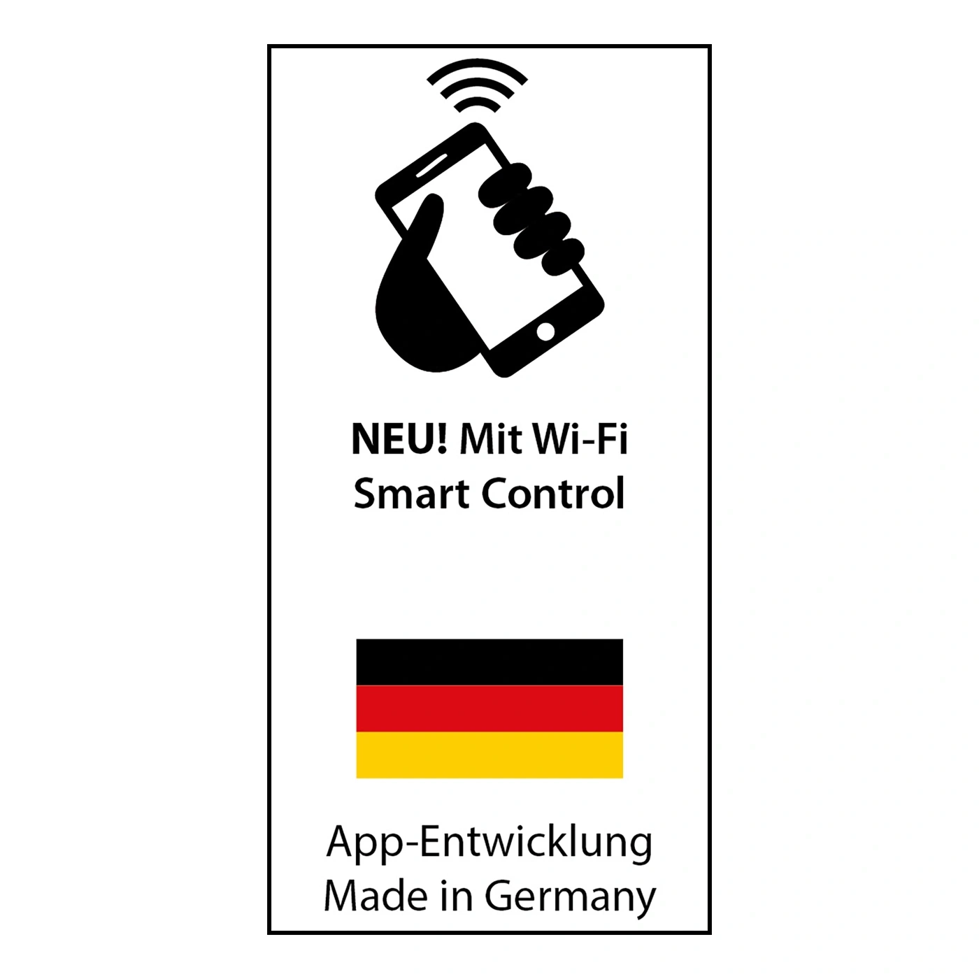Smartphone with Wi-Fi, German flag, text: App development Made in Germany