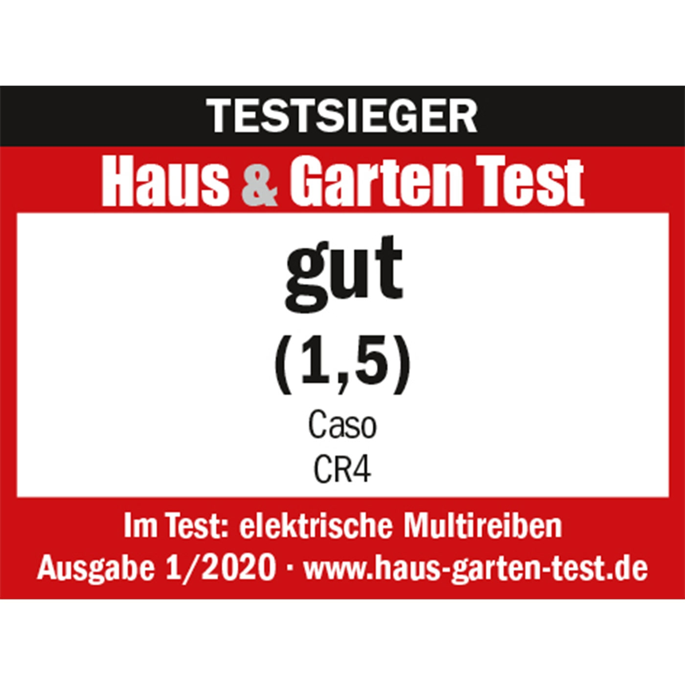 Testauszeichnung für elektrische Multireiben: Haus & Garten Test, gut (1,5), Caso CR4.