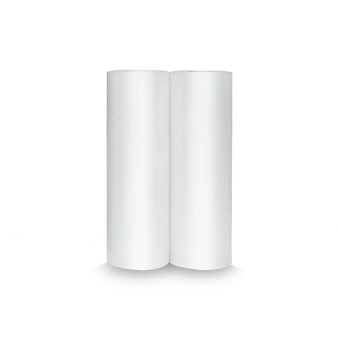 Two white rolls of vacuum sealer bags on a white background