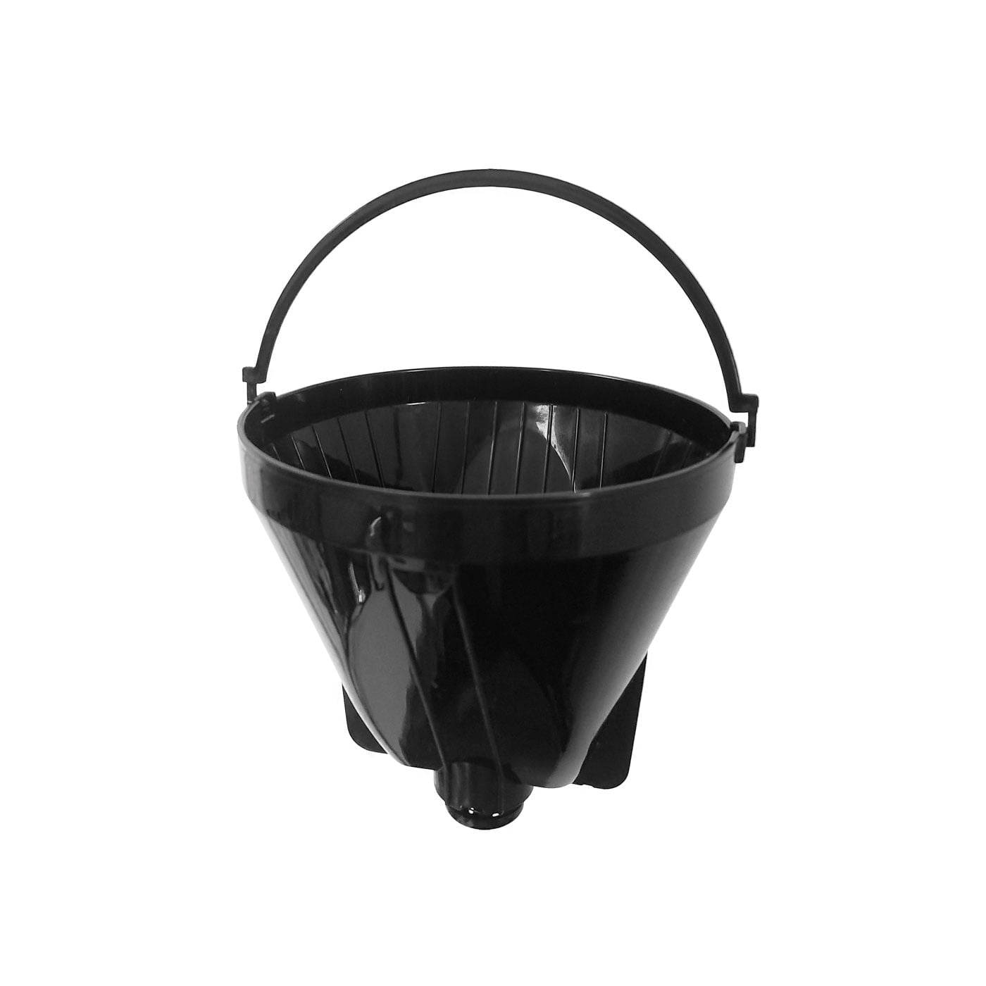 Black coffee filter with handle, cone-shaped, for coffee machine, plastic