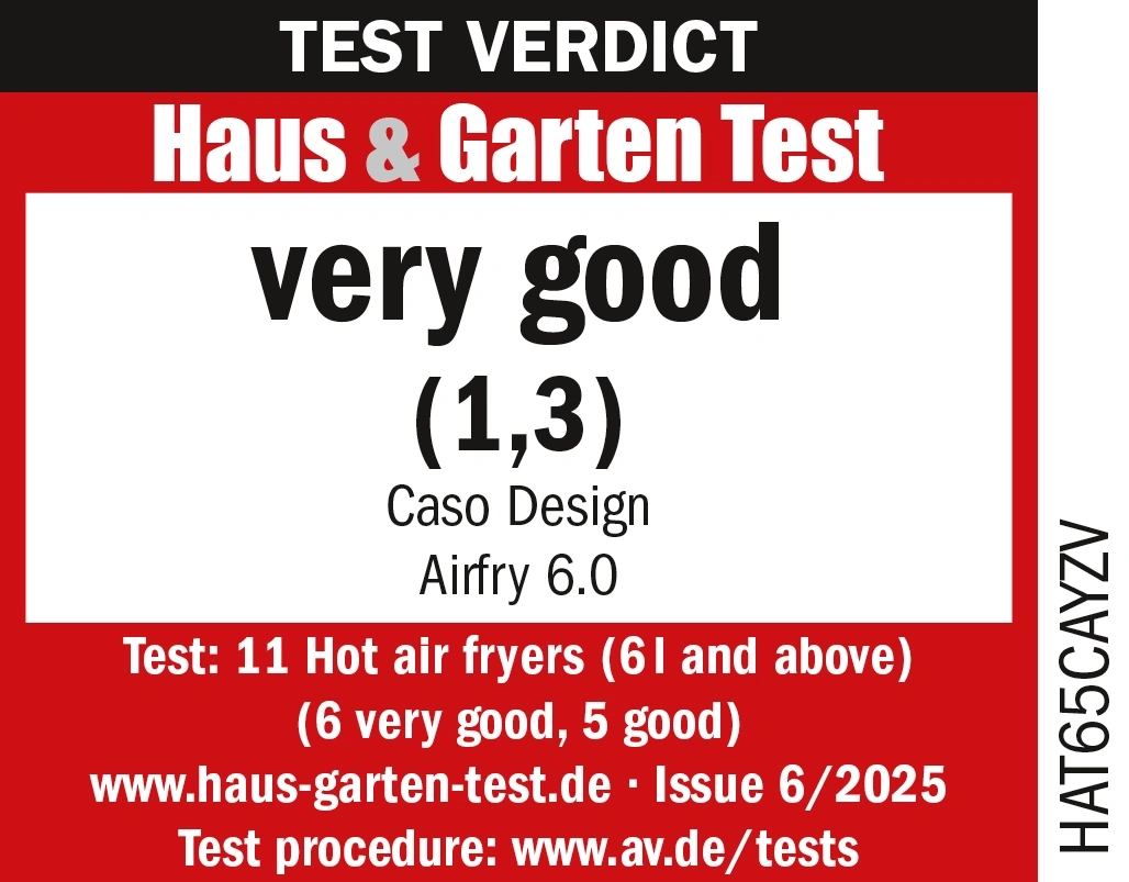 Test verdict: Very good (1.3) for Caso Design Airfry 6.0 by Haus & Garten Test.
