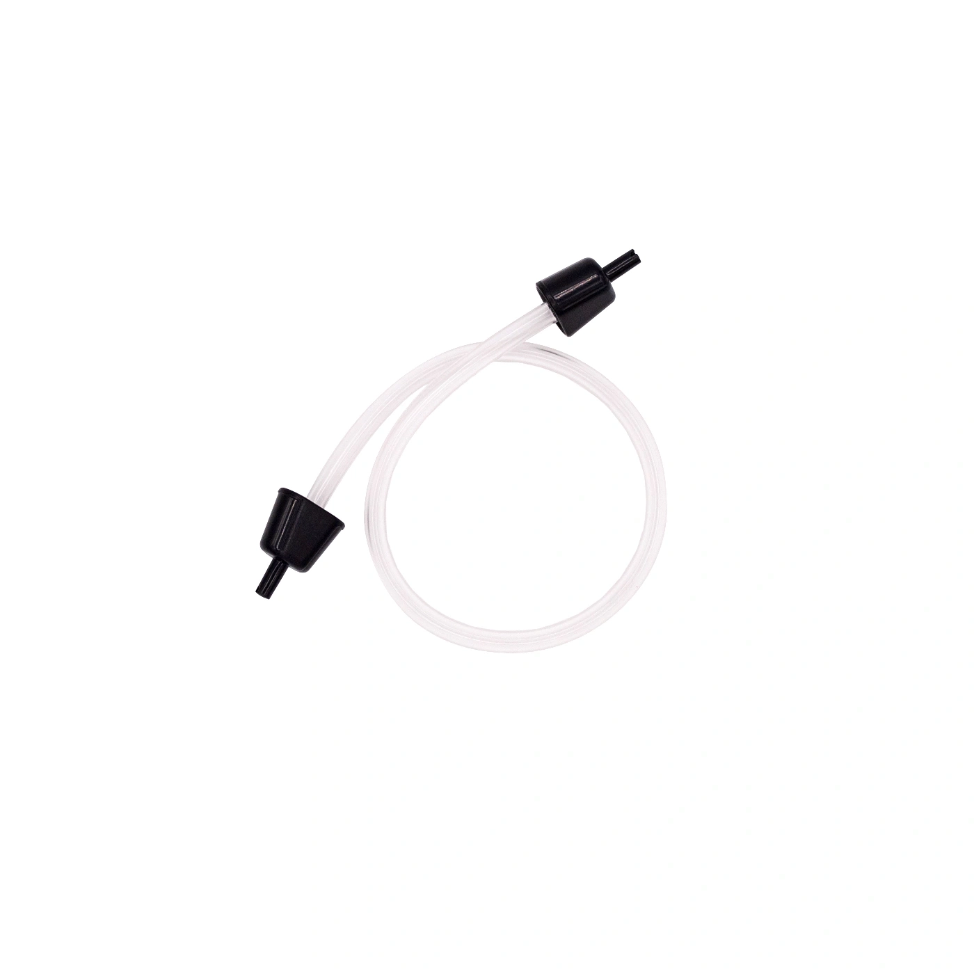 Clear tubing with black ends, transparent, on a white background
