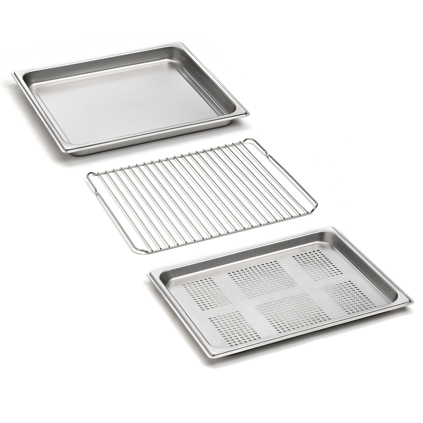 Baking sheet set with rack and perforated baking pan for kitchen use