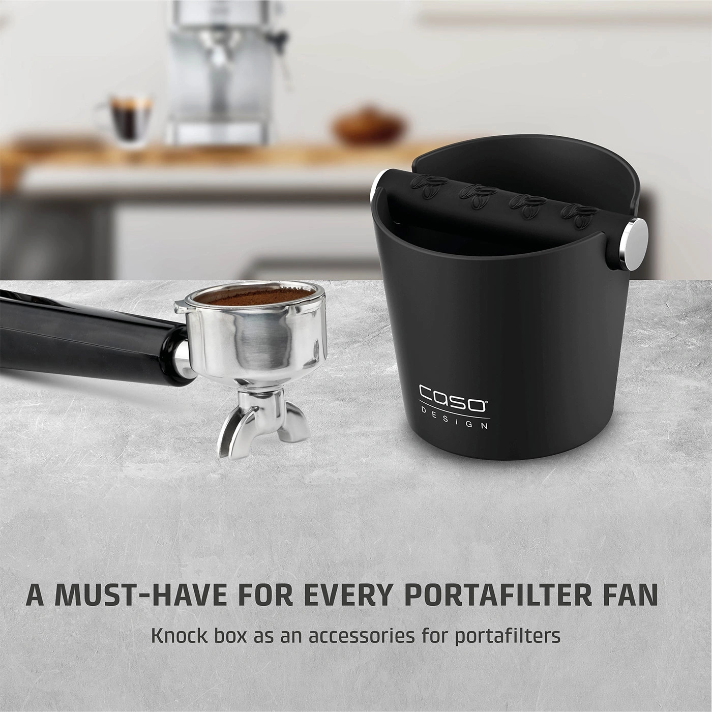 Coffee machine with knock box. A must-have for portafilter fans. Coffee machine accessory.