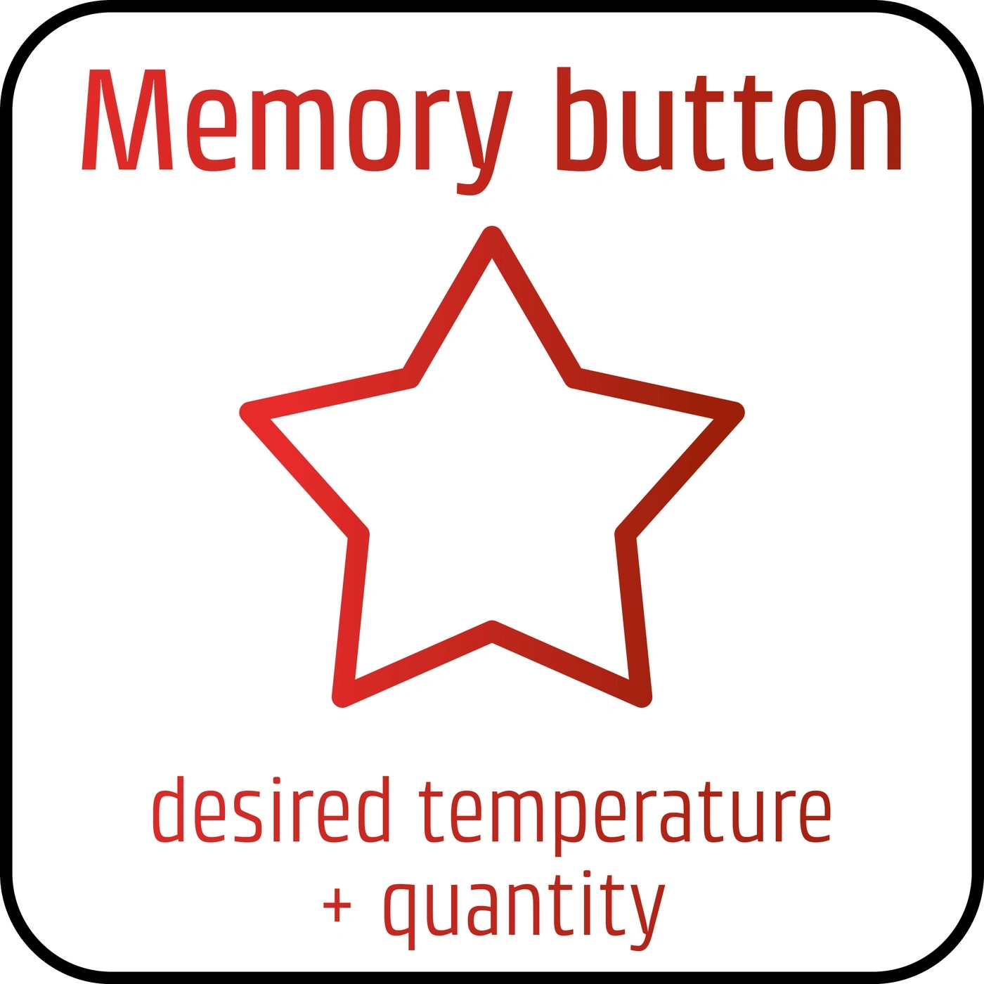 Memory button with star, desired temperature and quantity.
