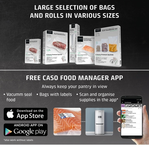Caso Food Manager App: Vacuum food, label, organize in the app, and more.