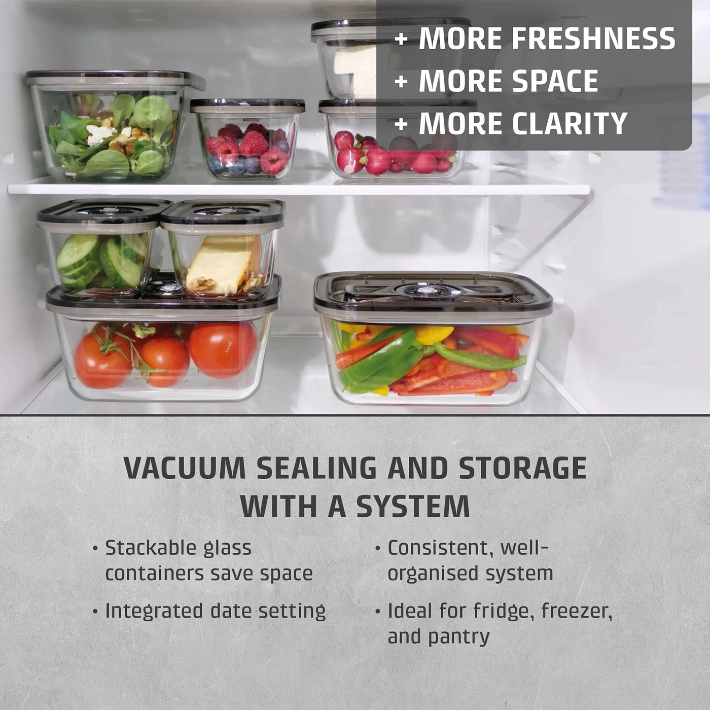 More freshness, more space and more clarity with glass containers in the fridge