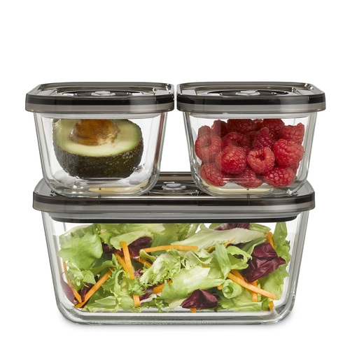 VacuBoxx Eco-Set + VacuBoxx Inox 2.6 Set of stackable glass vacuum containers