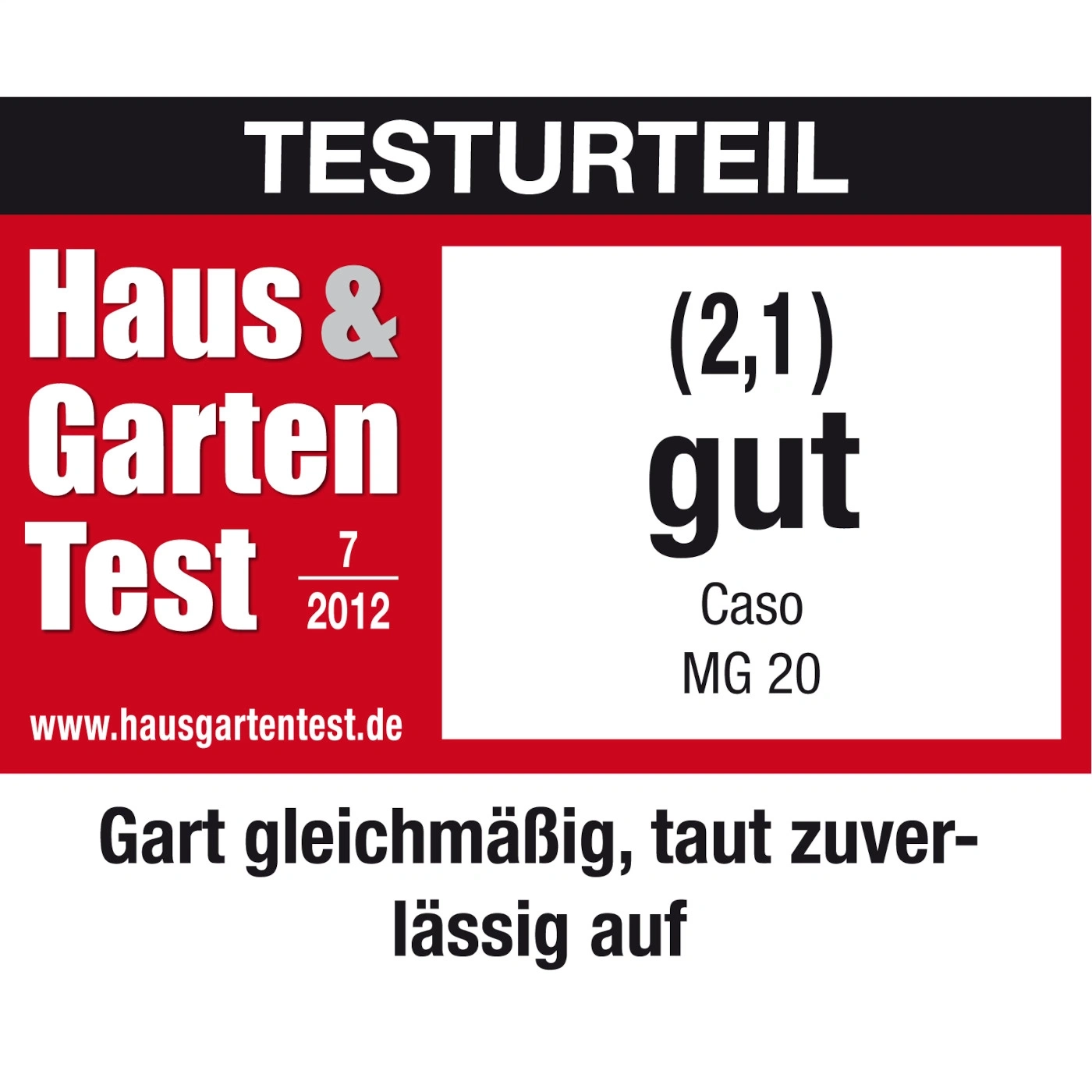Test result Haus & Garden Test 2012, rating good (2.1), Caso MG 20, defrost evenly