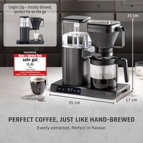 Coffee machine with glass carafe and digital display for coffee preparation