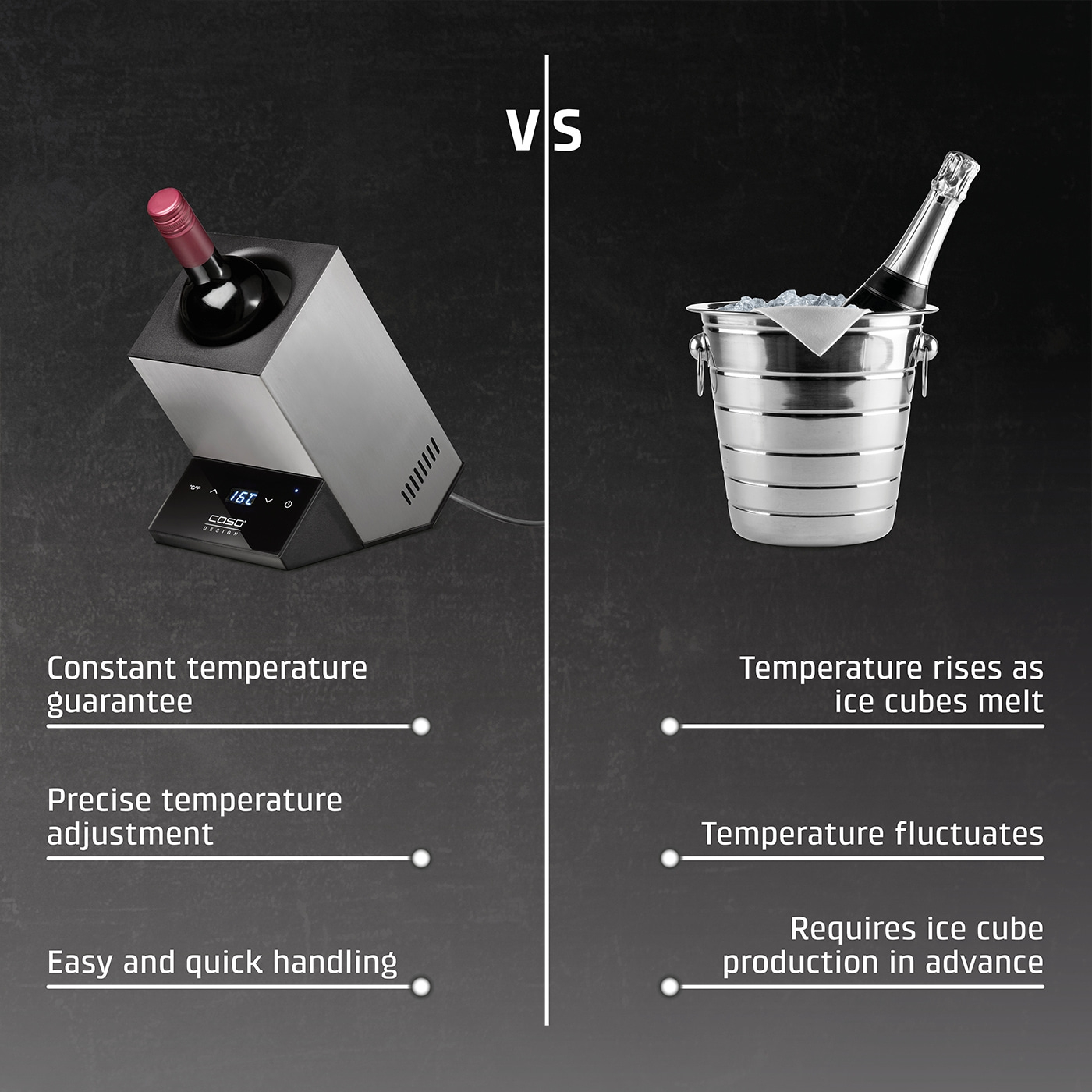 Wine cooler vs ice bucket: temperature control, easy handling, ice cubes