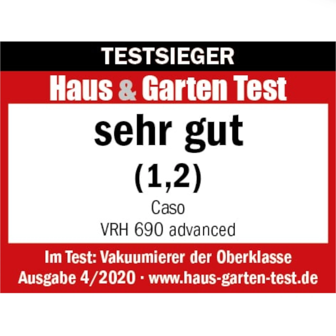 Test award for vacuum sealer, very good, Haus & Garten Test, Caso VRH 690 advanced
