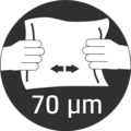 Symbol für Dehnung, Hände ziehen Papier auseinander, 70 μm, schwarzer Hintergrund