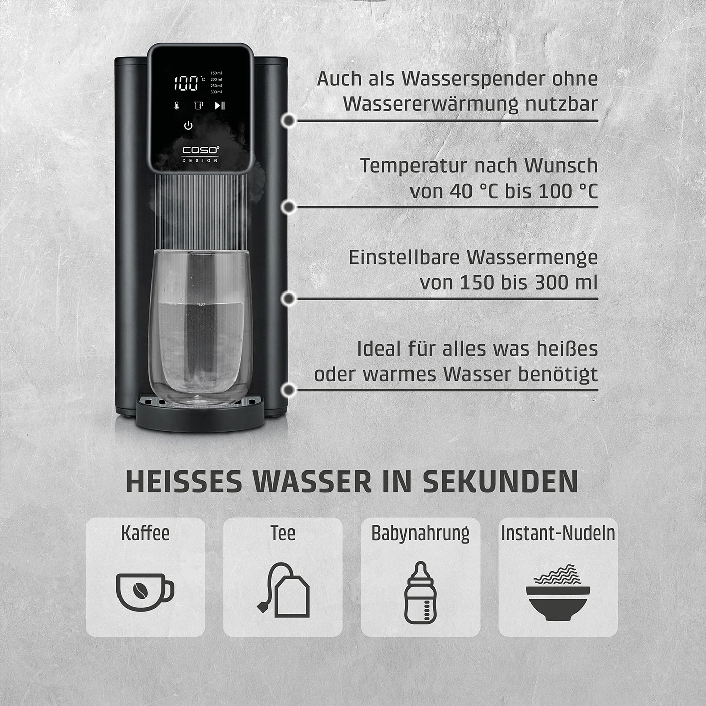 Heißwasserspender mit Kaffee, Tee, Babynahrung und Instant-Nudeln Optionen.