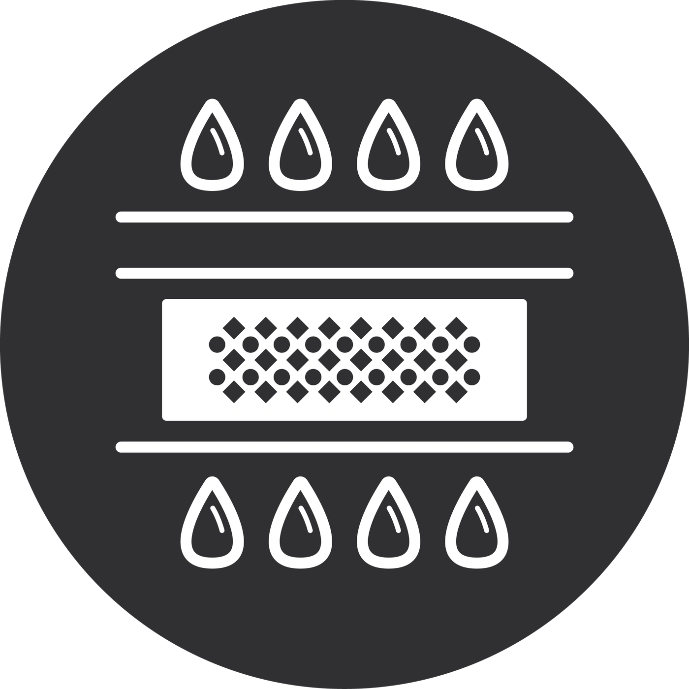 Wasserfilter-Symbol, das Wasser reinigt, Tropfen, Filter, Reinigung, sauber, Tropfen, Kreise, Diamanten