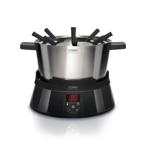 Fondue set with stainless steel pot and digital temperature display, black