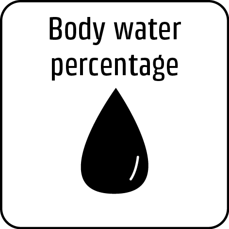 Body water percentage symbol with water drop illustration and text