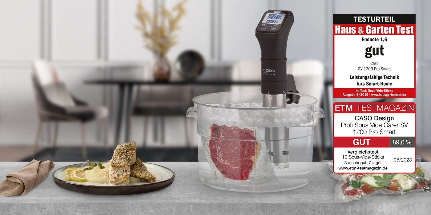 Sous vide cooker with meat and test report, rating: Good, 89.0 %
