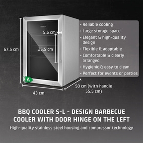 Refrigerator with stainless steel housing, BBQ Cooler S-L, Design Barbecue, door hinge left