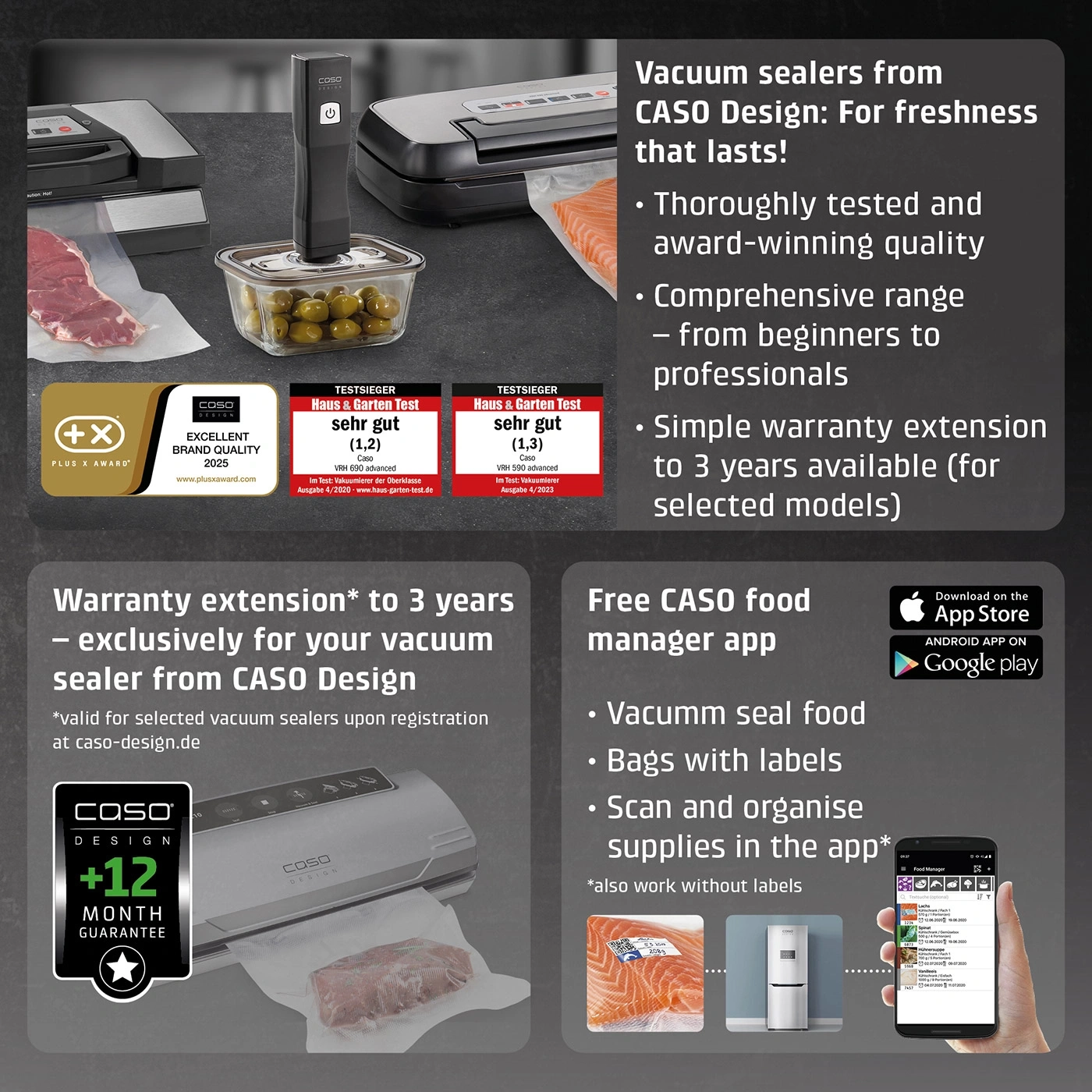 CASO Design vacuum sealer for freshness that lasts, with APP and warranty