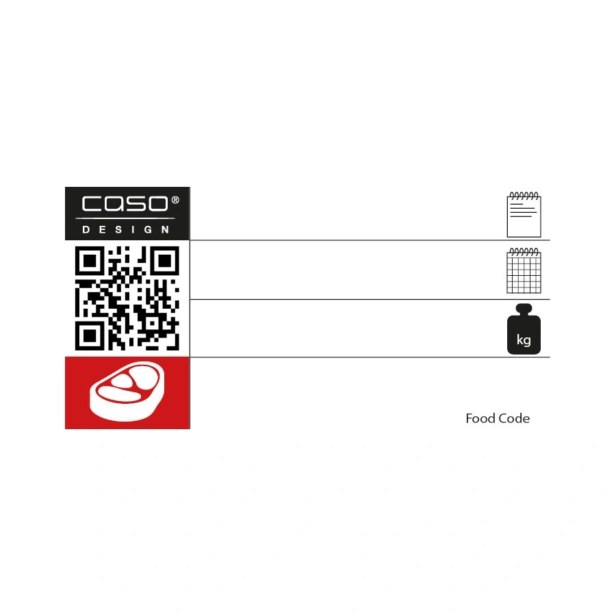 CASO Design Logo, QR-Code, Fleischsymbol, Food Code, kg-Symbol, Diagramme