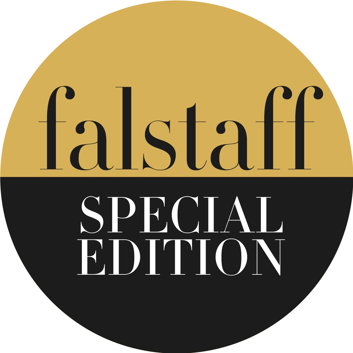 Falstaff Special Edition Logo, goldener und schwarzer Hintergrund, Schriftzug