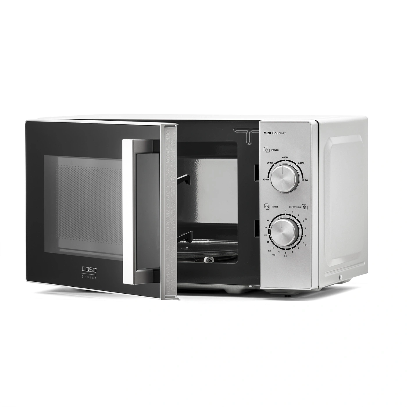 Microwave, open, with control panel, Caso brand, M 20 Gourmet model, design, timer, defrosting