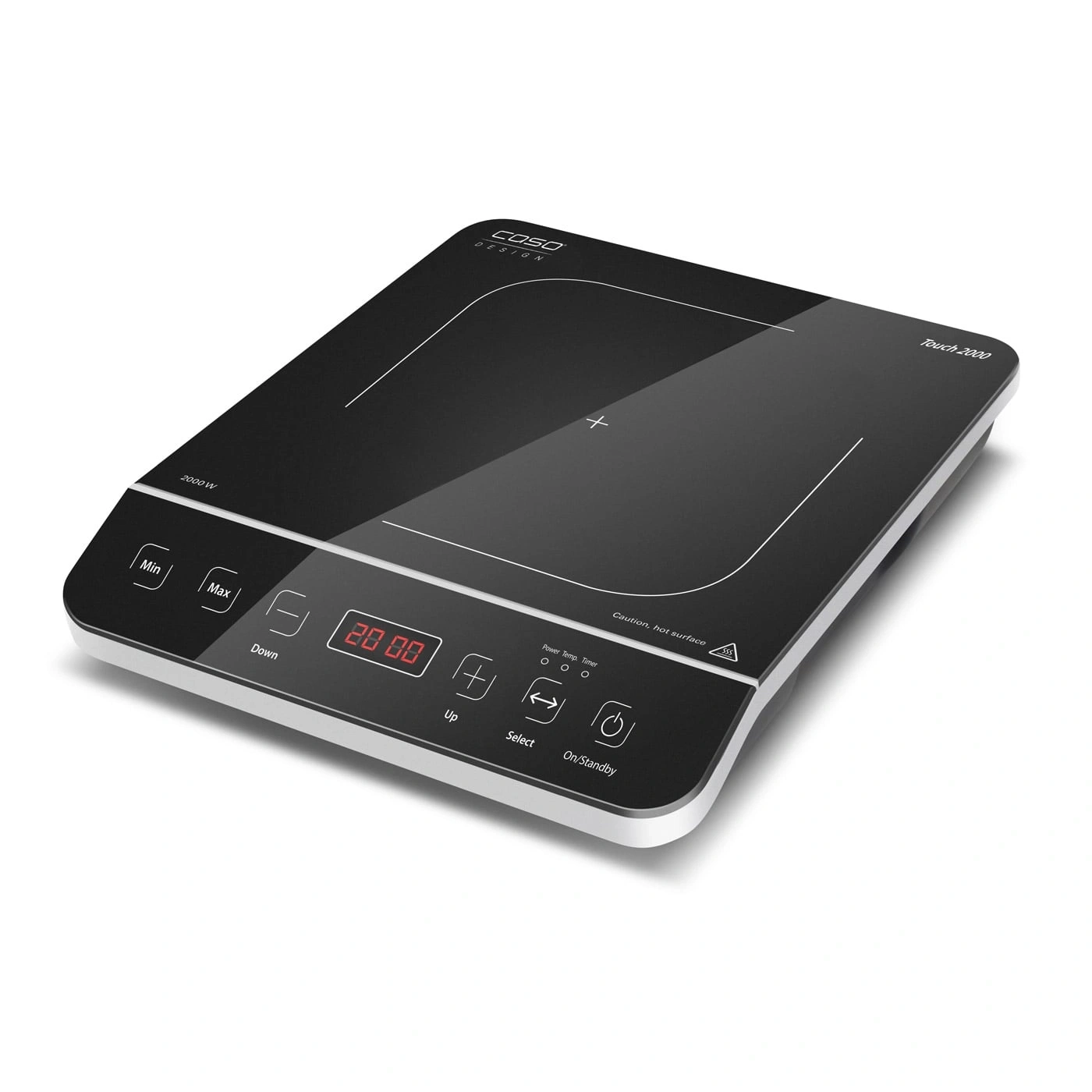 Induktionskochfeld, schwarz, mit Touch-Bedienfeld, 2000W, Caso Design, Touch 2000, elektronische Anzeige