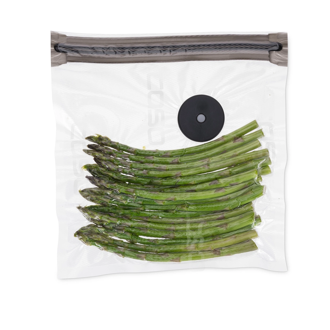 Asparagus in a vacuum-sealed bag, ready for storage and future enjoyment.