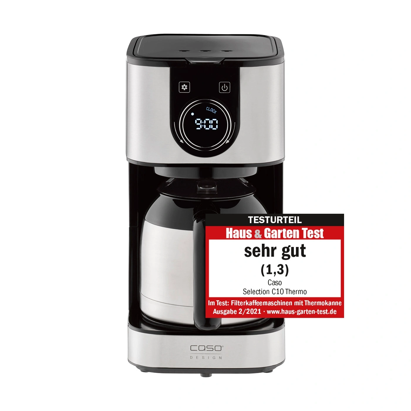 Kaffeemaschine mit Testurteil 'sehr gut' von Haus & Garten Test.