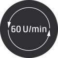 Kreisförmiges Symbol mit Pfeilen und der Aufschrift 60 U/min