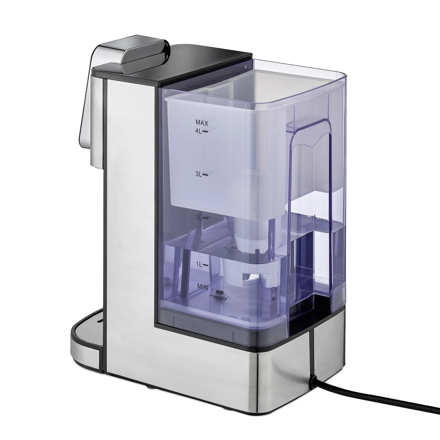 Wasserkocher mit Wassertank, Edelstahl, transparentem Kunststoff, Kabel
