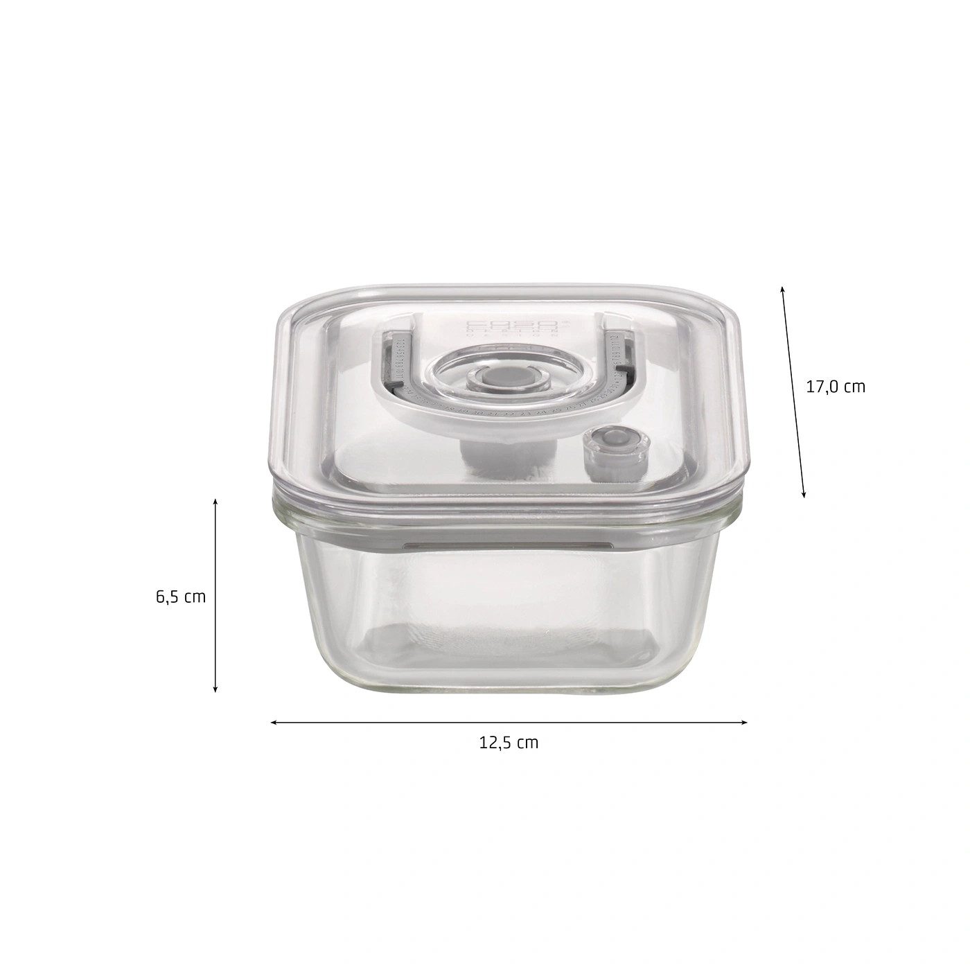 Glass container with lid, dimensions: 17.0 cm x 12.5 cm x 6.5 cm