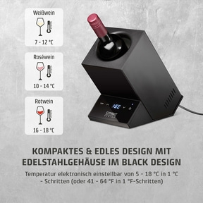 Wine cooler with temperature display for white, rosé, and red wine in an elegant design.