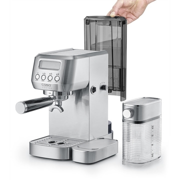 Espressomaschine mit abnehmbarem Wassertank und Milchaufschäumer, Edelstahl