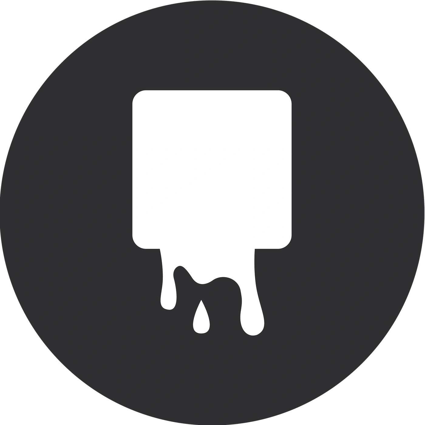 A white square with dripping paint on a dark background