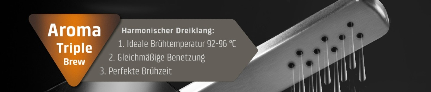 Aroma Triple Brew mit harmonischem Dreiklang: Temperatur, Benetzung, Brühzeit.