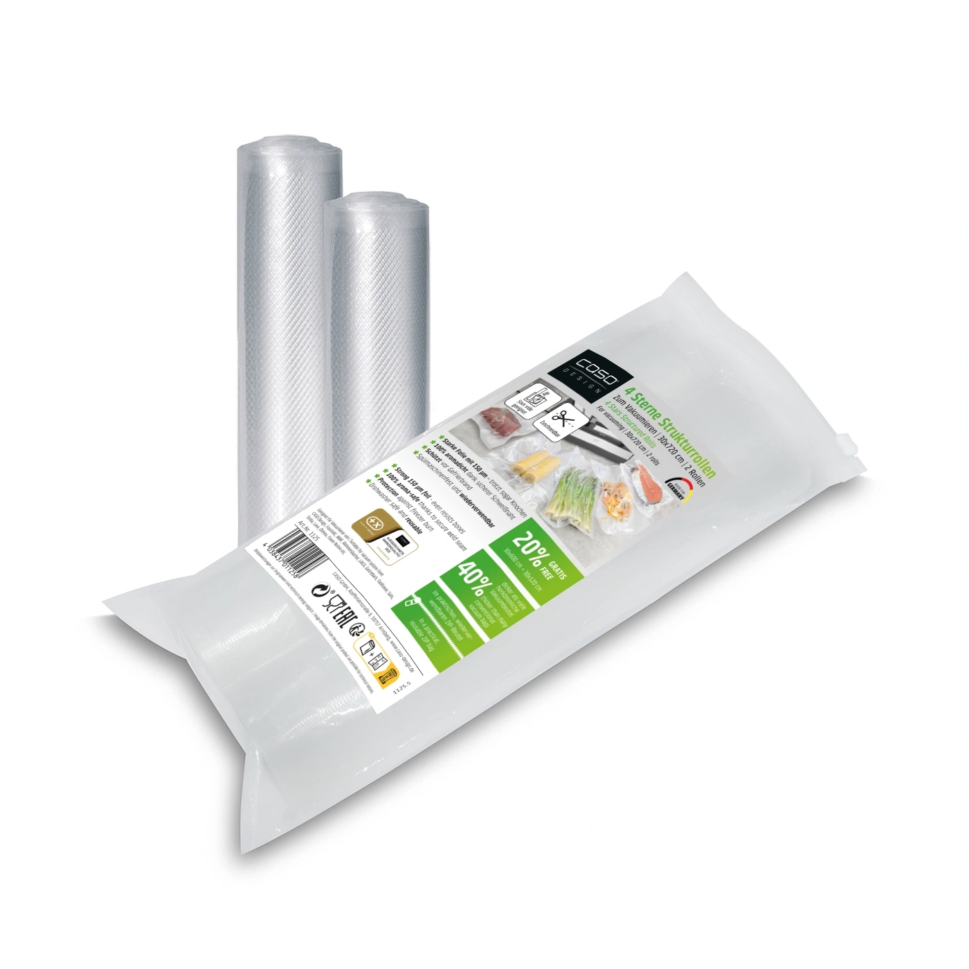 4 Stars Structured Rolls 30x720 cm, 2 rolls Foil rolls for vacuum sealing